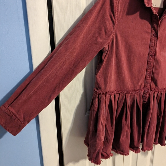 ASOS Denim Pleated Shirt in Washed Raspberry Red Size 10 - Picture 4 of 8